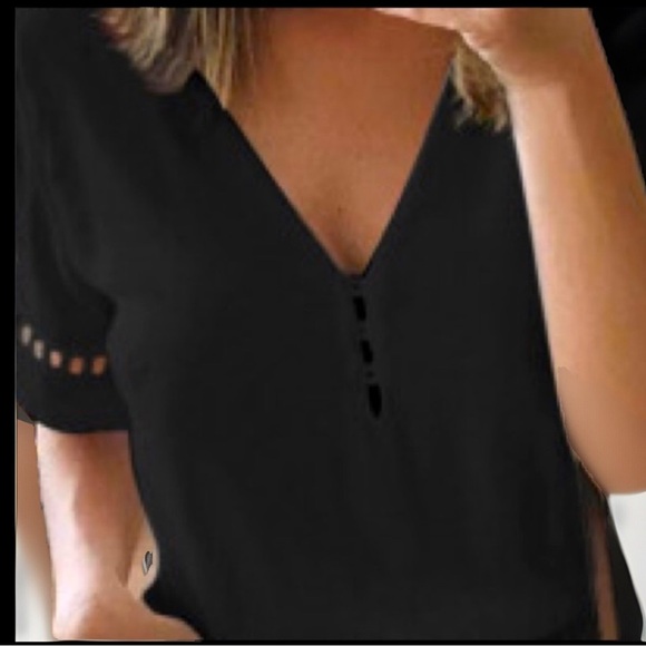 Formal Deep V Neck W/Button Hollowed Designs Elastic Waist Belt W/Pockets Romper - Picture 3 of 12